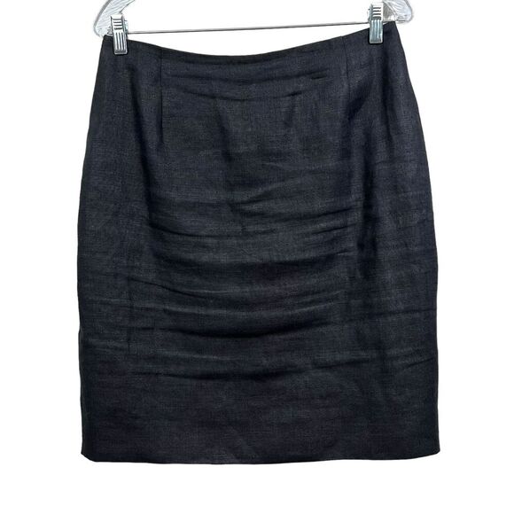 Scaasi Neiman Marcus Womens Linen Skirt Flat‎ Front Lined Vented Zip Black Sz 12